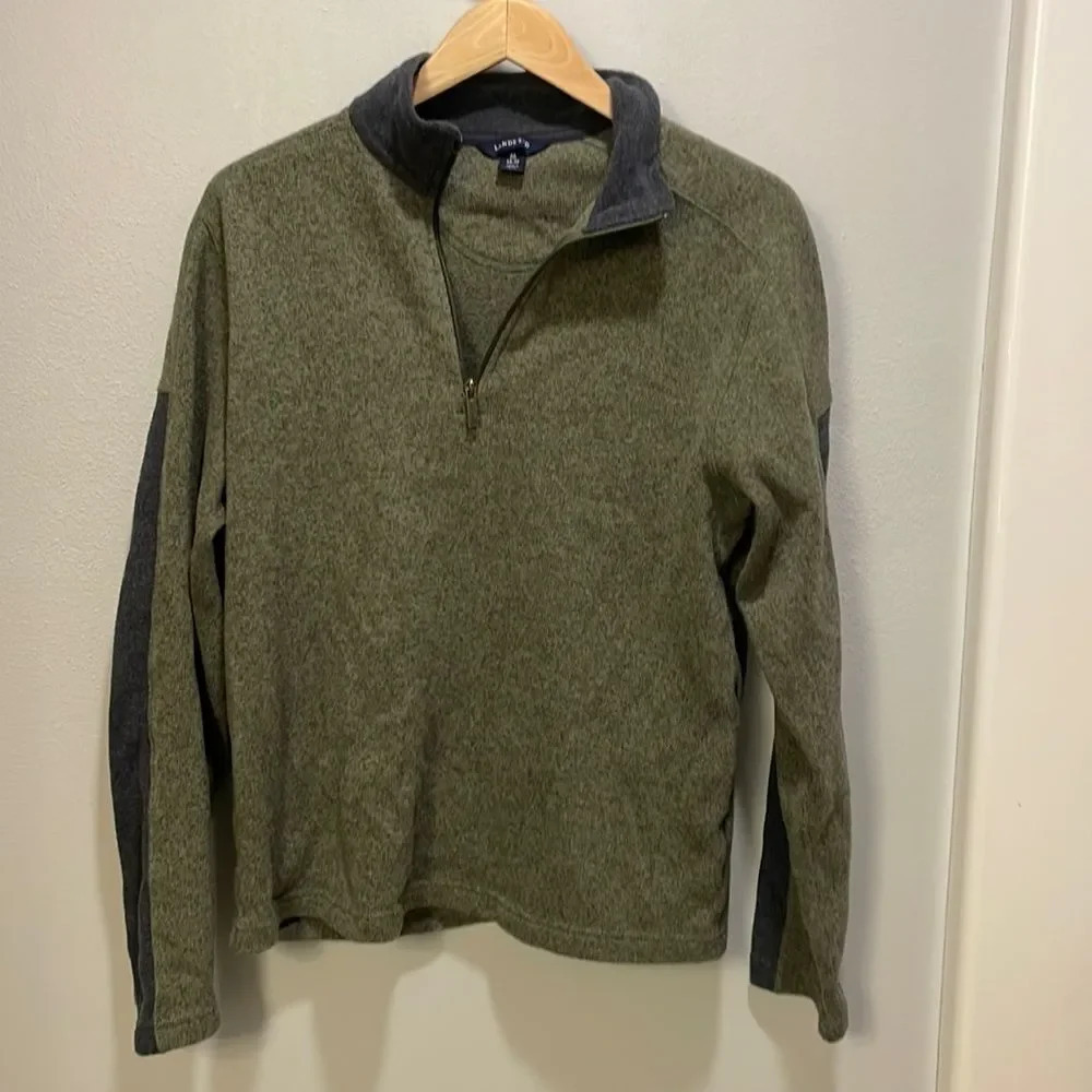Lands End Mens olive green and dark grey half zip sweatshirt